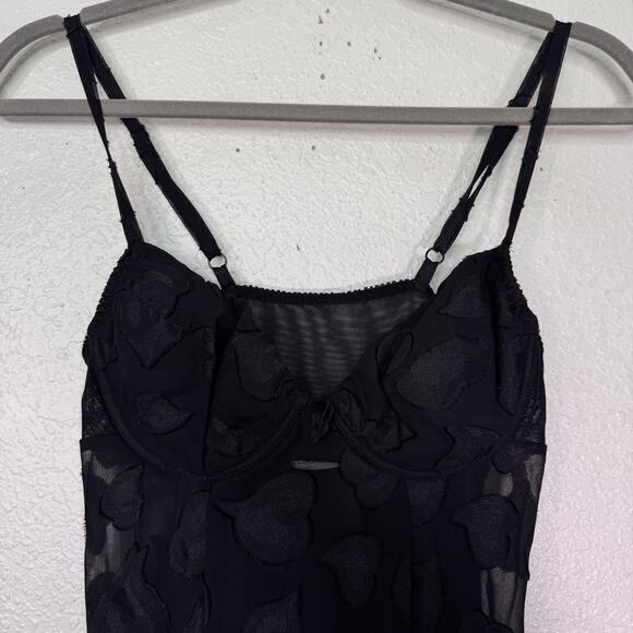 Victorias Secret Slip Dress Womens Small Sheer Heart Flocked Maxi Y2K Lingerie - Picture 4 of 12
